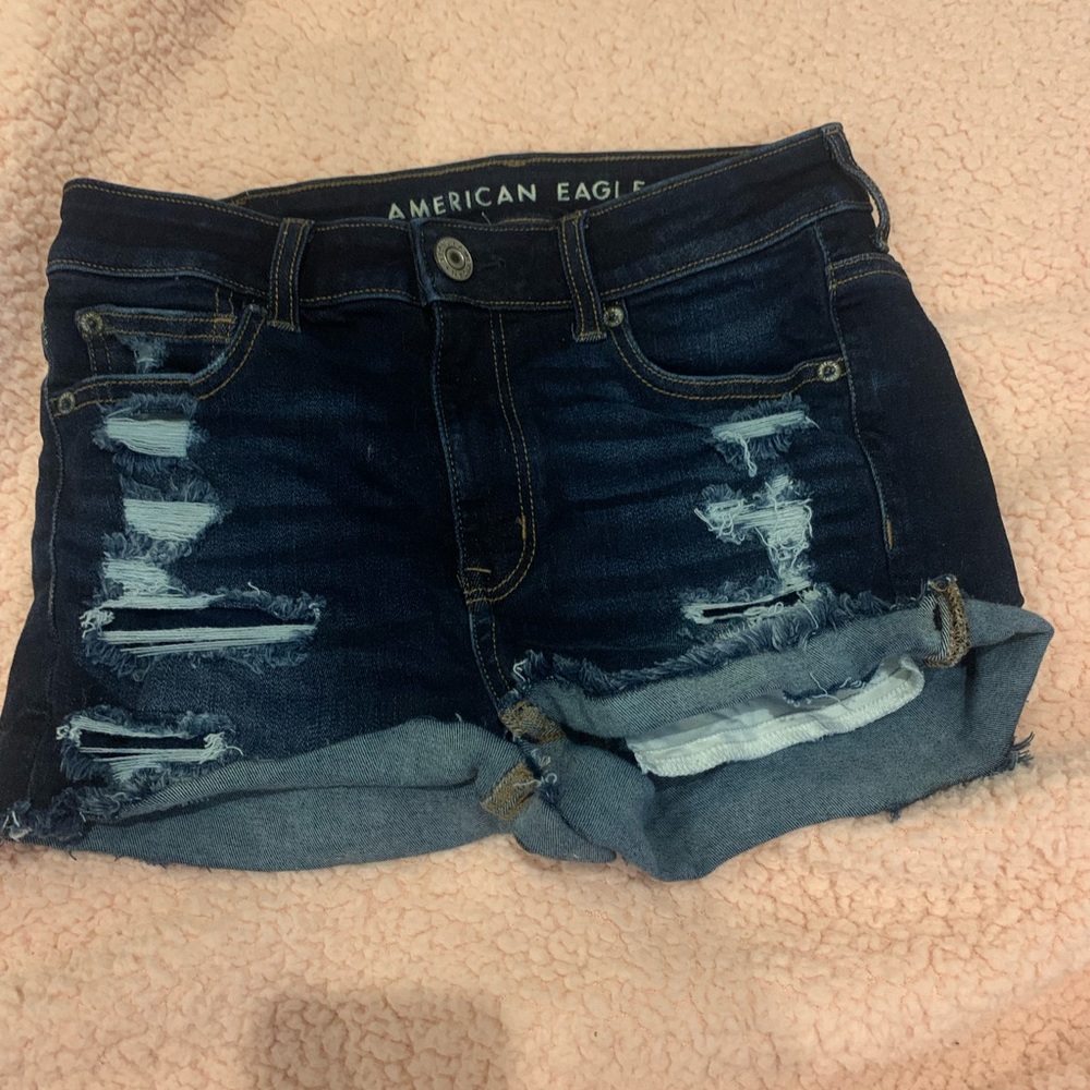 ae next level stretch denim ripped shorts